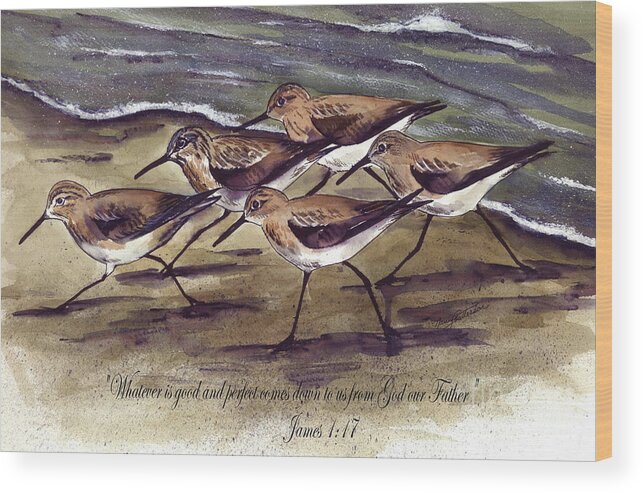 Sandpipers Wood Print featuring the painting God's Creation by Nancy Patterson