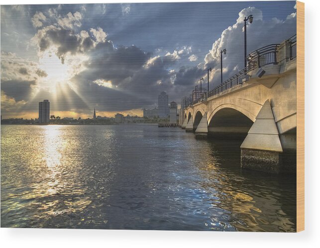 Clouds Wood Print featuring the photograph God's Light Over West Palm Beach by Debra and Dave Vanderlaan