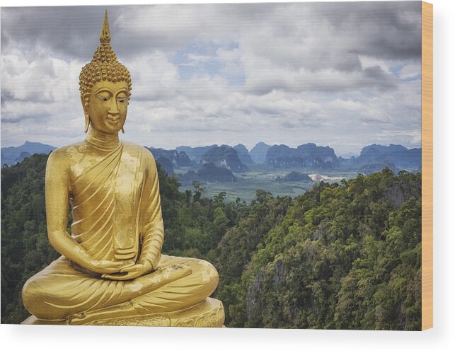 Scenics Wood Print featuring the photograph Golden Buddha - Tiger Cave Temple / Thailand by Cinoby