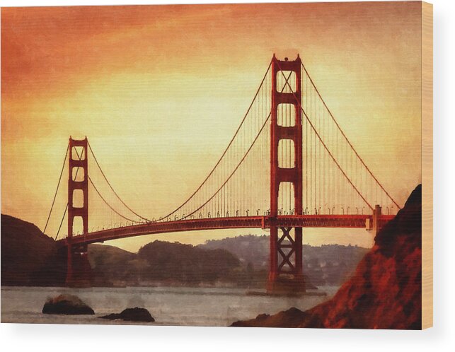 San Francisco Wood Print featuring the painting Golden Gate Bridge San Francisco California by Fine Art