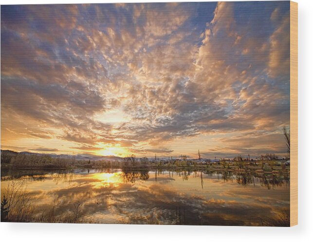 Clouds Wood Print featuring the photograph Golden Ponds Scenic Sunset Reflections 5 by James BO Insogna