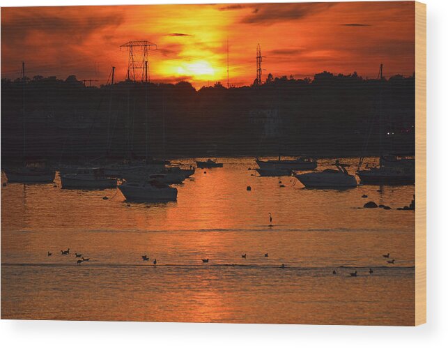 Salem Wood Print featuring the photograph Golden sunset over Salem Harbor by Toby McGuire