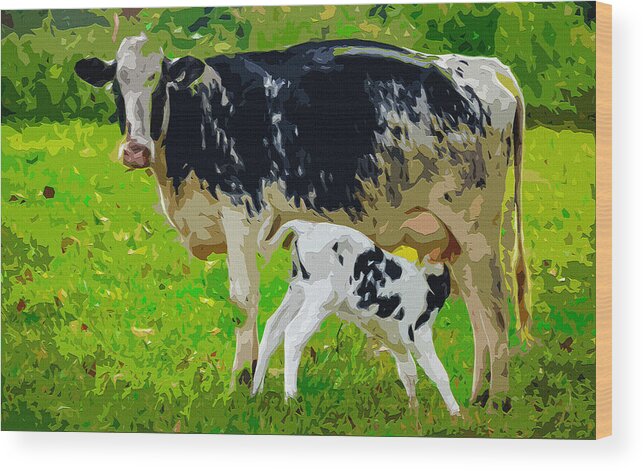 Agriculture Wood Print featuring the digital art Moo Mom by Brian Stevens