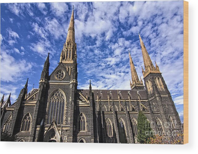 St Patrick's Cathedral Wood Print featuring the photograph Gothic Revival Style St Patrick's Cathedral in Melbourne by Beverly Claire Kaiya