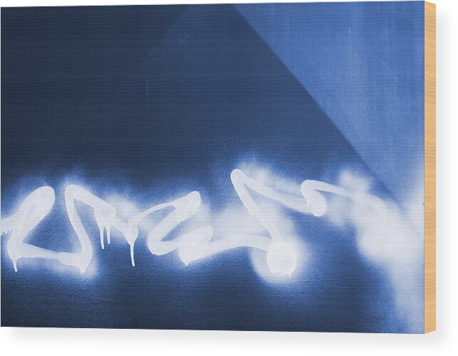 Abstract Wood Print featuring the digital art Graffiti Spray Blue by Steve Ball
