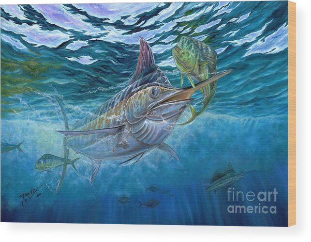 Blue Marlin Wood Print featuring the painting Great Blue And Mahi Mahi Underwater by Terry Fox