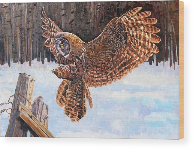 Owl Wood Print featuring the painting Great Grey by Phil Chadwick