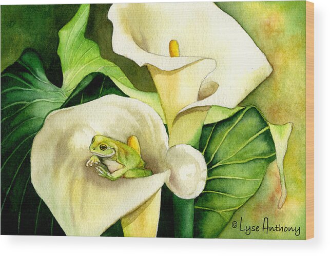 Frog Wood Print featuring the painting Green Peace by Lyse Anthony