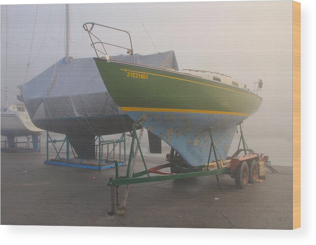 Boat Wood Print featuring the photograph Green Sail Boat by Jim Vance