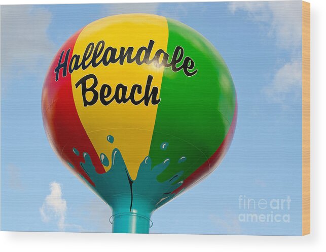 Hallandale Wood Print featuring the photograph Hallendale Beach Water Tower by Les Palenik