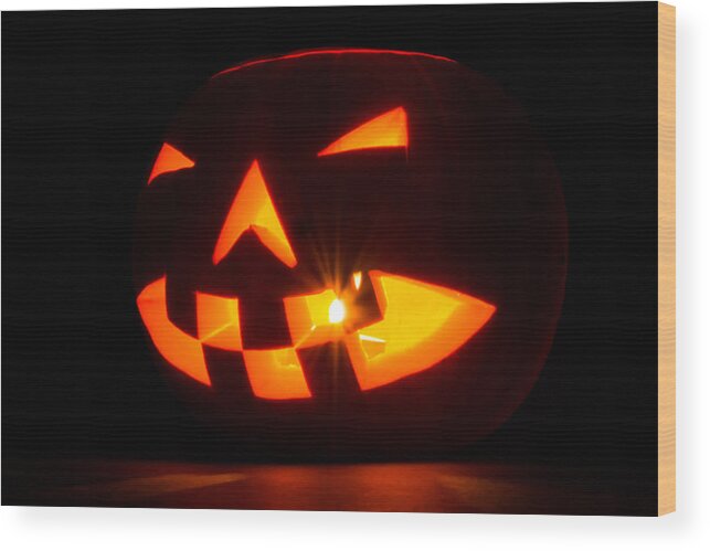 Halloween Wood Print featuring the photograph Halloween - Smiling Jack o' Lantern by Scott Lyons