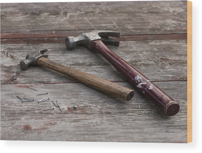 Hammer Wood Print featuring the photograph Hammers and Nails by Photographic Arts And Design Studio