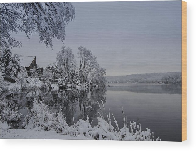 Landscape Wood Print featuring the photograph Happy Holidays from Lake Musconetcong by GeeLeesa Productions