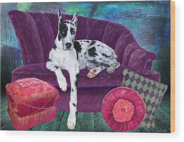 Dog Wood Print featuring the painting Harlequin Haven by Tony Franza