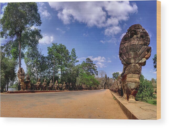 Landscape Wood Print featuring the photograph HDR - Hi-res - Ancient Asia civilization Monuments in Angkor Wat Cambodia by Afrison Ma