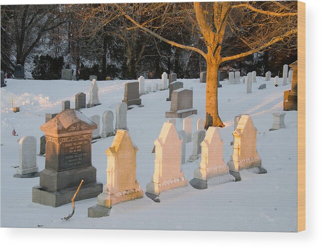 Cemetery Wood Print featuring the photograph Headstones in Winter 3 by Jennifer Kano