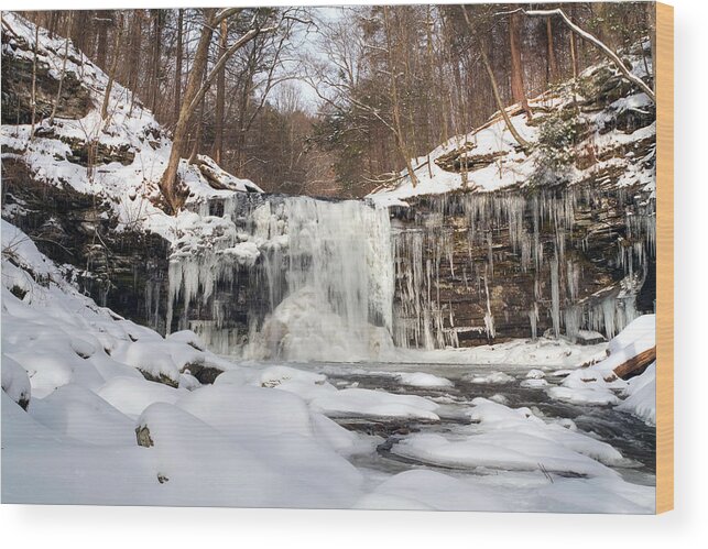 Harrison Wright Falls Wood Print featuring the photograph Heavy Ice At Harrison Wright by Gene Walls