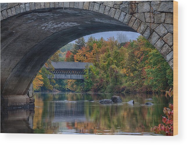 Fall Colors Wood Print featuring the photograph Henniker covered bridge No. 63 by Jeff Folger