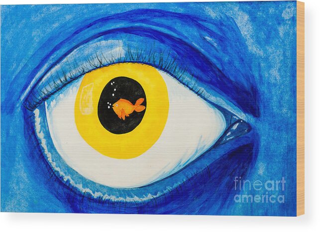 Eye Wood Print featuring the painting Herbert Trapped in the Abyss of Thought by Stefanie Forck