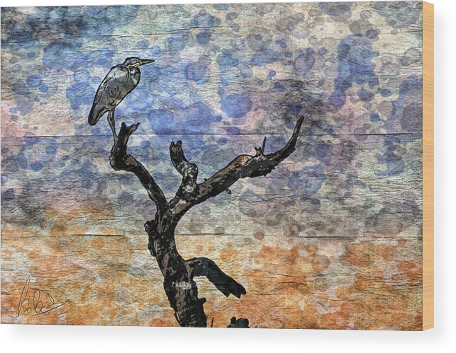 Heron Wood Print featuring the photograph Heron at Sunset by Perla Copernik