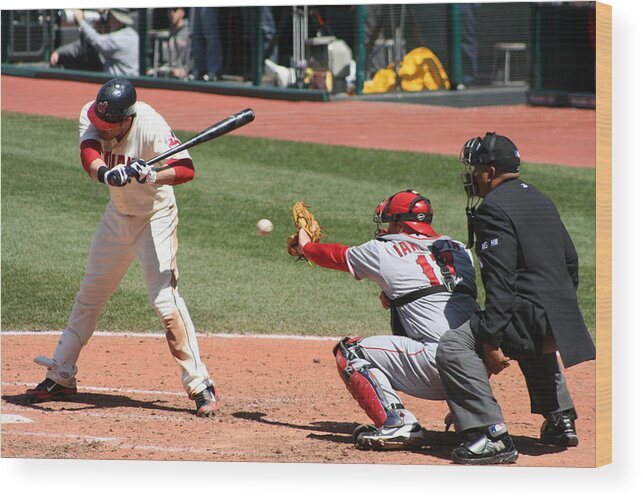 Baseball Wood Print featuring the photograph Cleveland Indians Baseball game by Valerie Collins