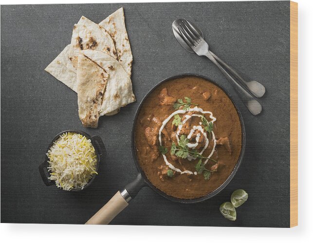 Gravy Wood Print featuring the photograph High Angle View Of Butter Chicken Curry. by Jenner Images