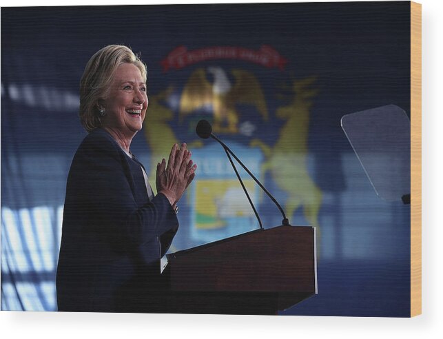 Nominee Wood Print featuring the photograph Hillary Clinton Campaigns In Key Swing by Justin Sullivan