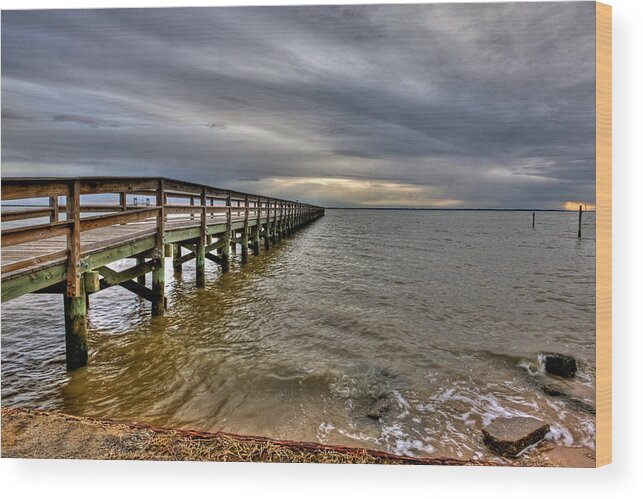 Sunset Wood Print featuring the photograph Hilton Pier by Jerry Gammon