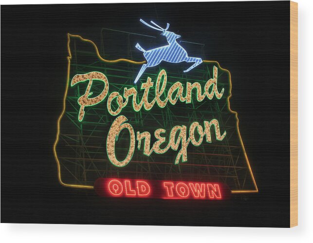 Portland Wood Print featuring the photograph Historic Portland Oregon Old Town Sign by David Gn