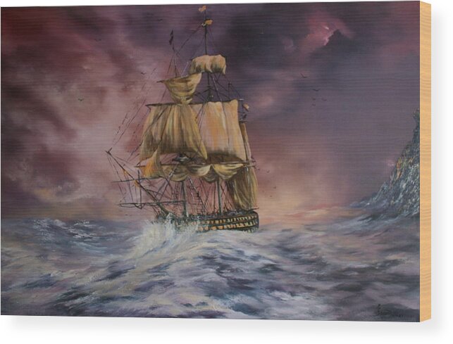 H.m.s Victory Wood Print featuring the painting H.M.S Victory by Jean Walker