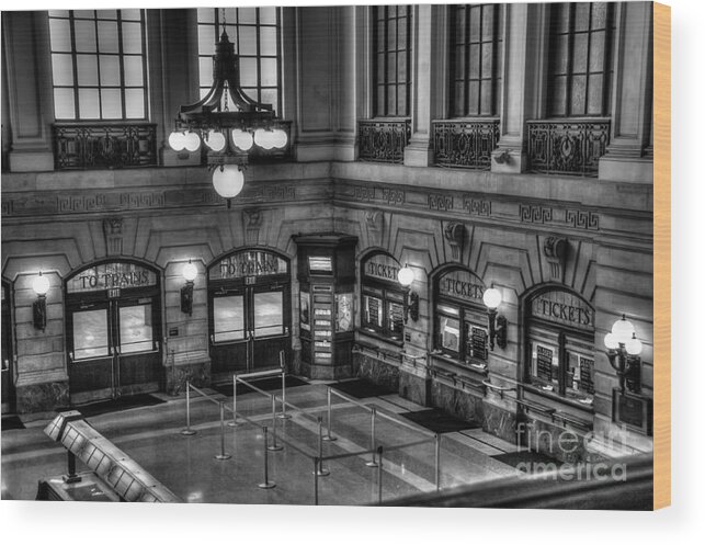 B&w Wood Print featuring the photograph Hoboken Terminal Waiting Room by Anthony Sacco