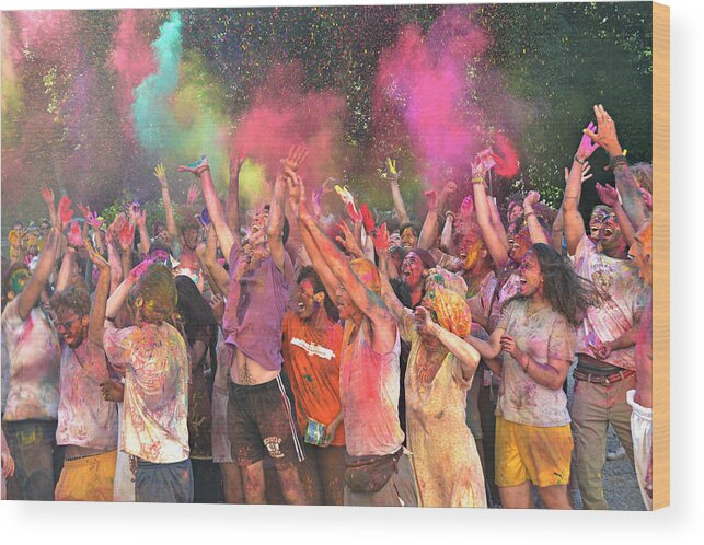 Holi Color Festival - Fiorella Lamnidis Wood Print featuring the photograph Holi Color Festival by Fiorella Lamnidis 