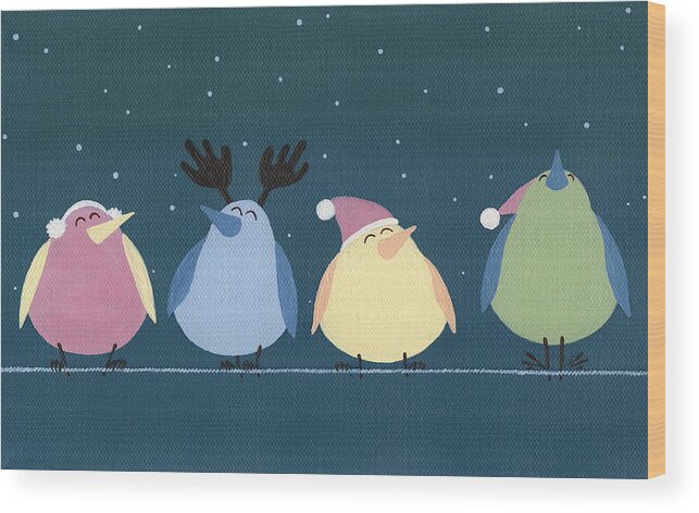Holiday Birds Wood Print featuring the painting Holiday Birds by Natasha Denger