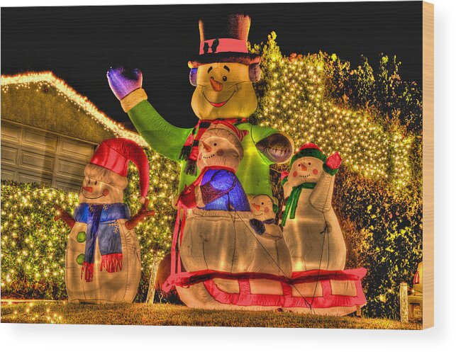 Christmas Decorations Wood Print featuring the photograph Holiday Snowmen 3 by Richard J Cassato