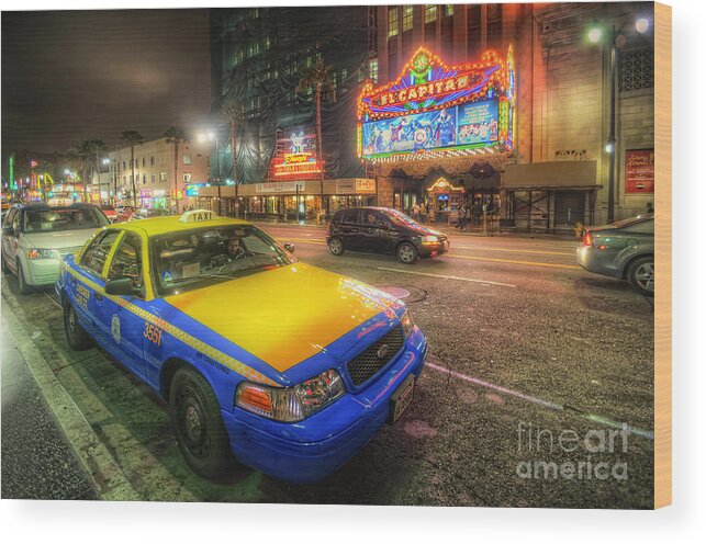 Yhun Suarez Wood Print featuring the photograph Hollywood Taxi by Yhun Suarez