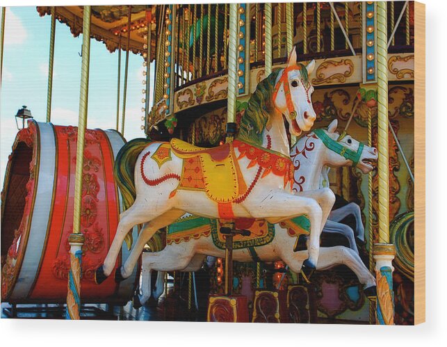 Merry Go Round Wood Print featuring the photograph Honfleur Carousel by Rochelle Berman