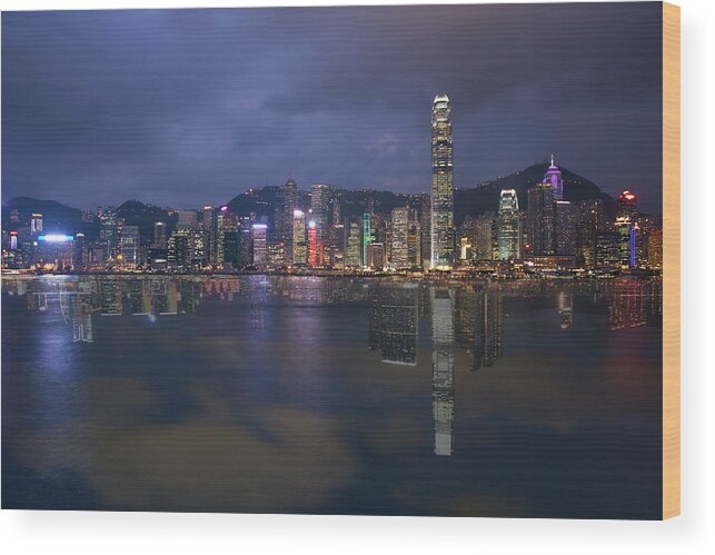 Tranquility Wood Print featuring the photograph Hong Kong By Night by Thank You For Choosing My Work.