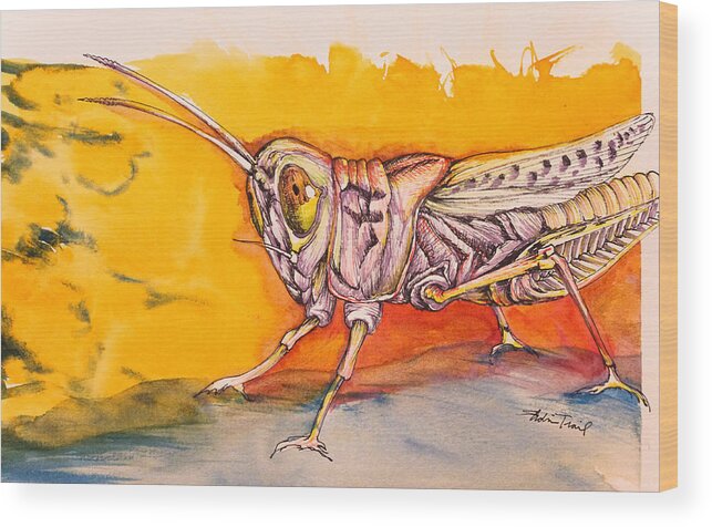 Watercolor Wood Print featuring the painting Hopper by Adria Trail