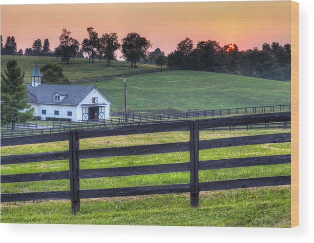 Farm Wood Print featuring the photograph Horse Farm Sunset by Alexey Stiop