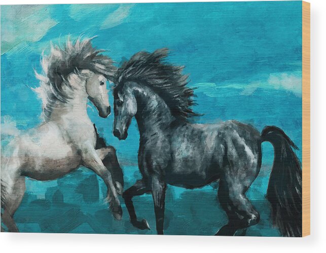 Horse Wood Print featuring the painting Horse paintings 011 by Catf