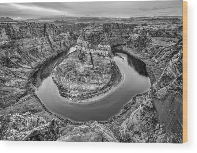 Horseshoe Bend Wood Print featuring the photograph Horseshoe Bend Arizona Black and White by Todd Aaron