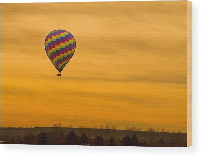 'hot Air Balloon' Wood Print featuring the photograph Hot Air Balloon in The Golden Sky by James BO Insogna