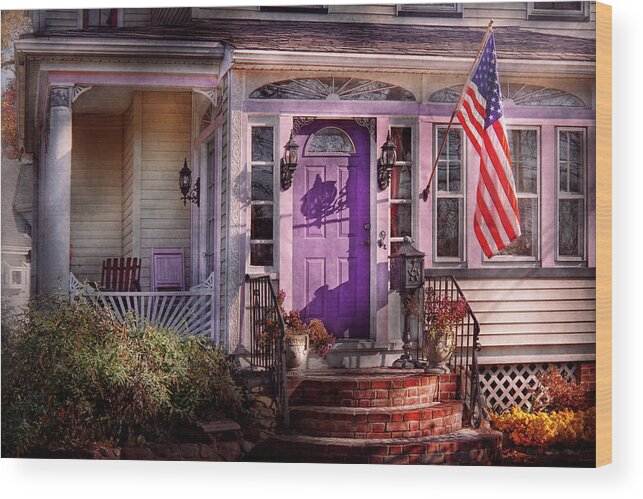 Victorian Wood Print featuring the photograph House - Porch - Cranford NJ - Lovely in Lavender by Mike Savad