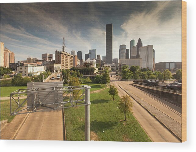 Pole Wood Print featuring the photograph Houston Skyline by Hal Bergman