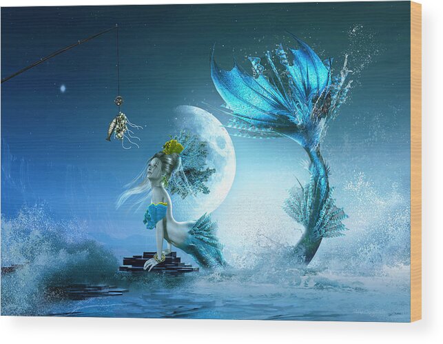 Mermaid Wood Print featuring the digital art How to Catch a Mermaid by Shanina Conway