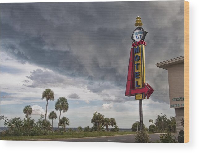 Mid Century Modern Photography Wood Print featuring the photograph Ice Cold A / C Motel by Louise Hill