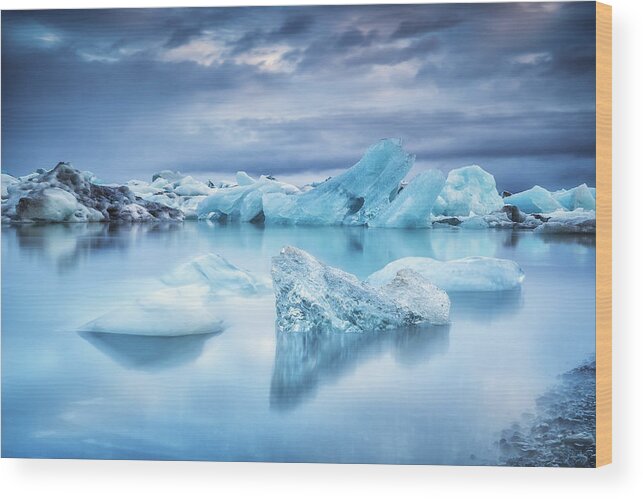 Glacier Lagoon Wood Print featuring the photograph Icebergs In Jokulsarlon Lagoon by Sandro Bisaro