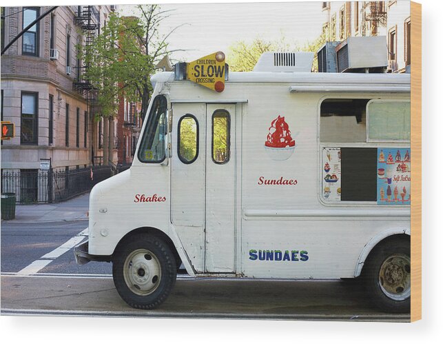 Retail Wood Print featuring the photograph Icecream Truck On City Street by Jason Todd