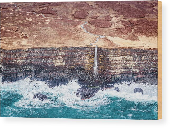 Iceland Wood Print featuring the photograph Icelandic Coast Waterfall - Iceland Aerial Photograph by Duane Miller