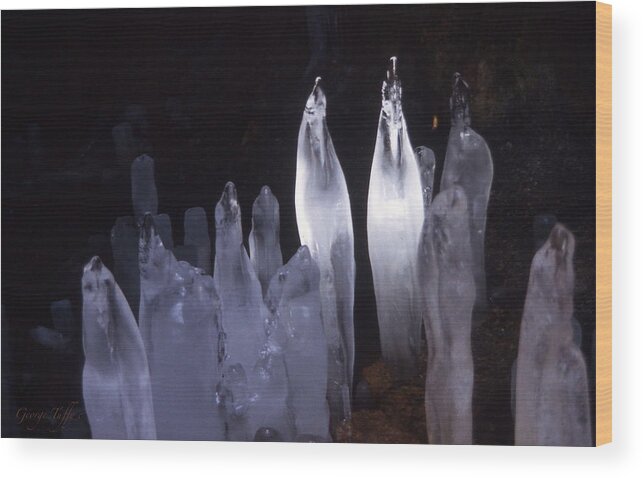 Icicles Cave Winter Nature Simple Zen Colorado Rocky Mountains Winter Wood Print featuring the photograph Icicles in a cave by George Tuffy